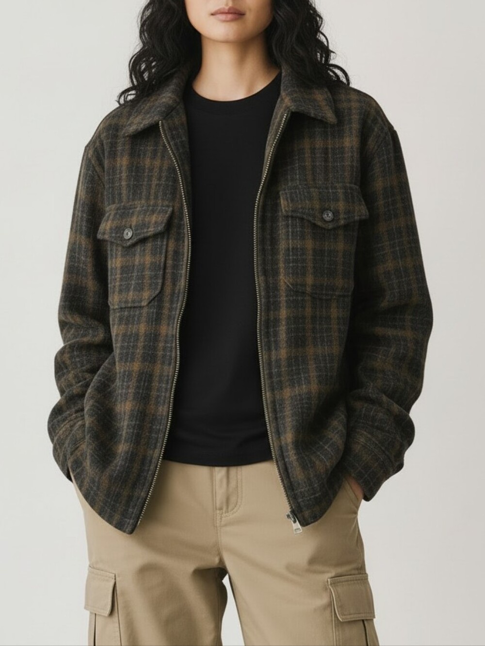 Club Monaco Japan Plaid Full Zip Shirt Jacket